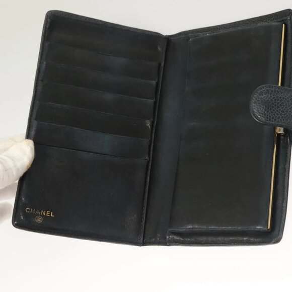 CHANEL COCO Mark Long Wallet Grained Calf Skin Navy Gold - Picture 8 of 16